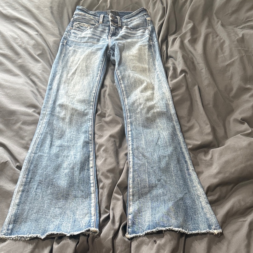 Buckle Distressed Blue Boot Cut Jeans